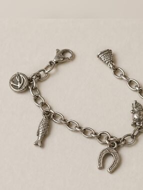 Brass Charm Bracelet with Horseshoe and Fish Charms